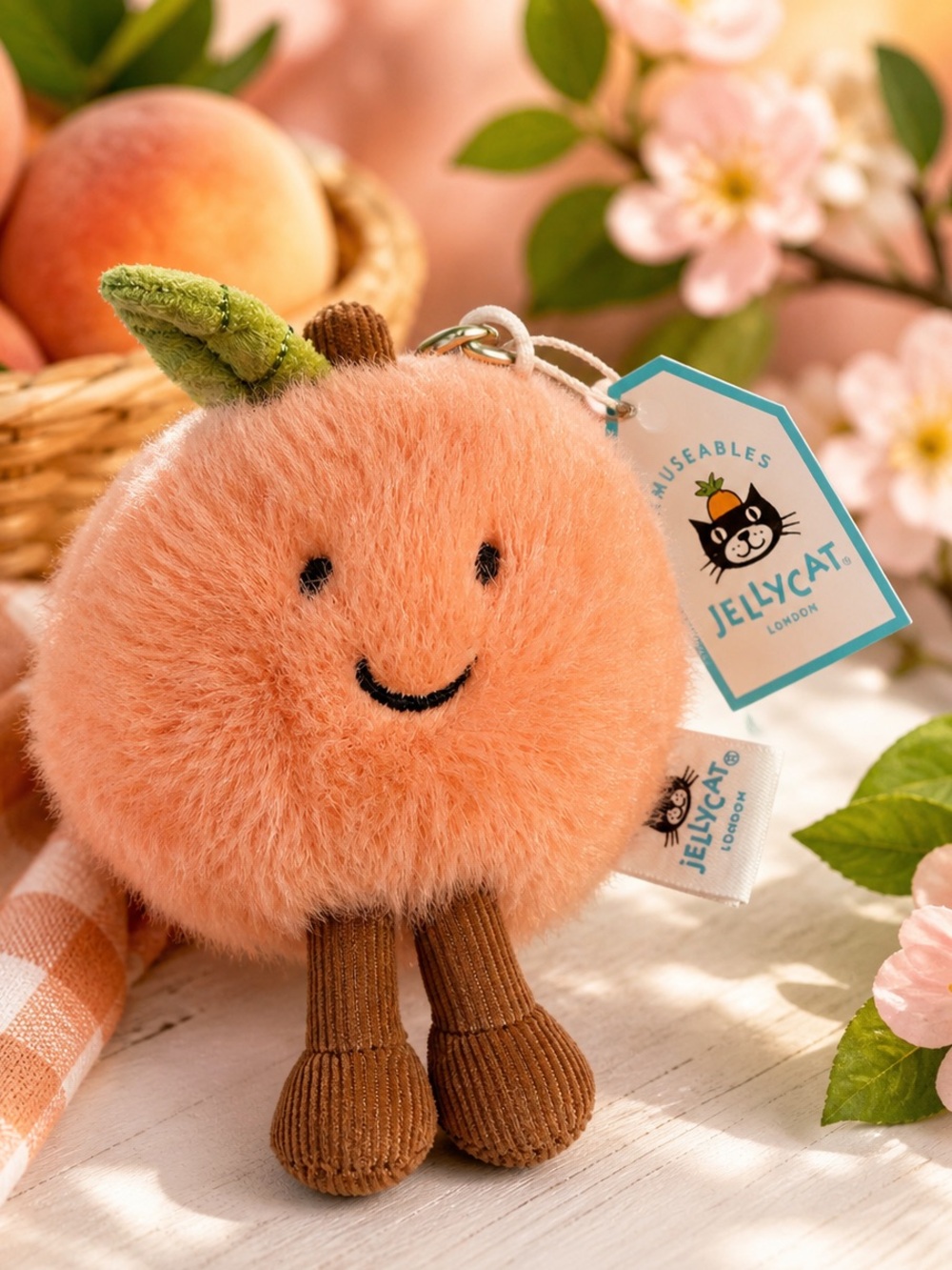 Jellycat Amuseables Peach Bag Charm Plush Keychain NWT Cute Fruit Charm
